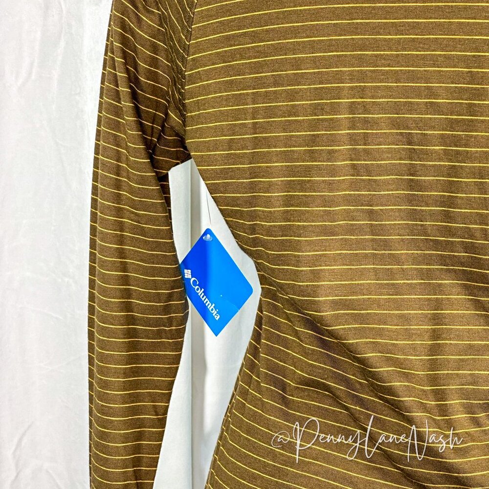 NWT Columbia Silver Falls Long Sleeve Shirt Olive Green Stripe - Picture 10 of 12